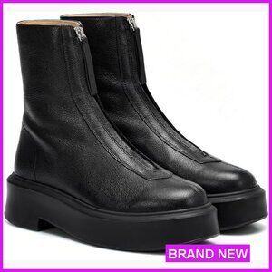 Platform Ankle Boots Chunky Chelsea Combat Booties Front Zipper Suede Leather